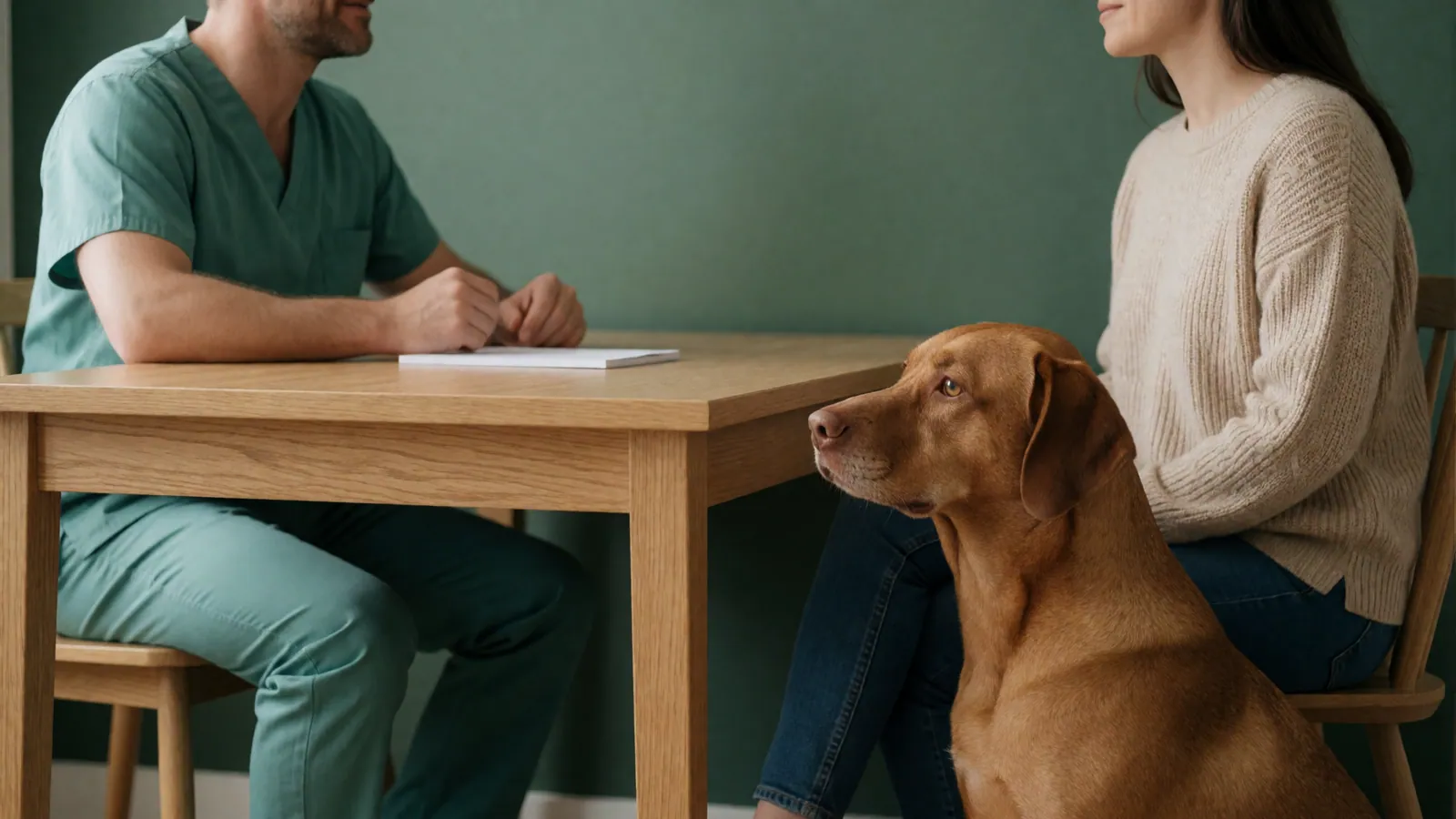 A veterinarian talking a client through an estimate at Woodside Vet & Care in Woodside, Queens