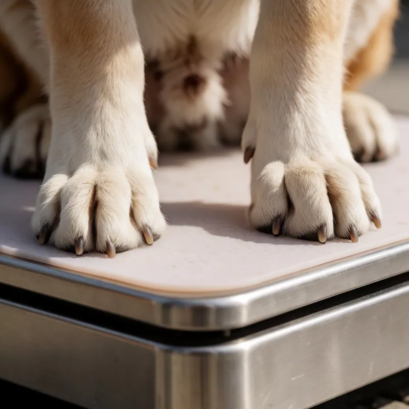 A dog being weighed on a scale mat during a wellness examination at Woodside Vet & Care